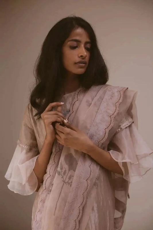 Hand Block Printed Organza Saree - Pallodstore