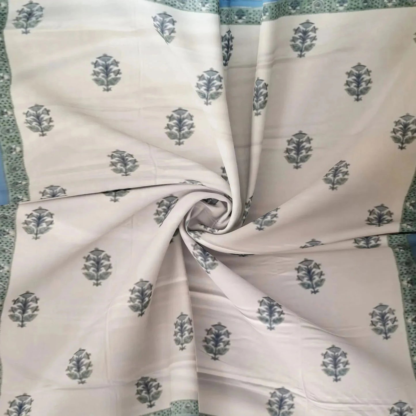 Hand Block Printed White Double Bedsheet - Pallodstore