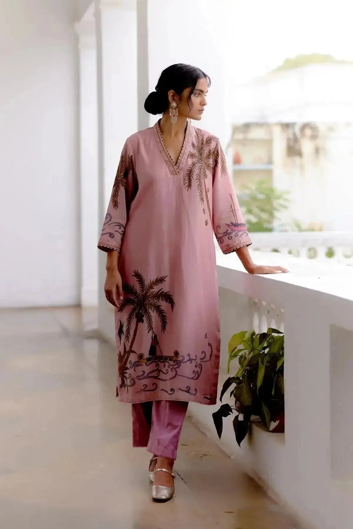 Hand Painted Rose Malabar Waves Kurta Set - Pallodstore