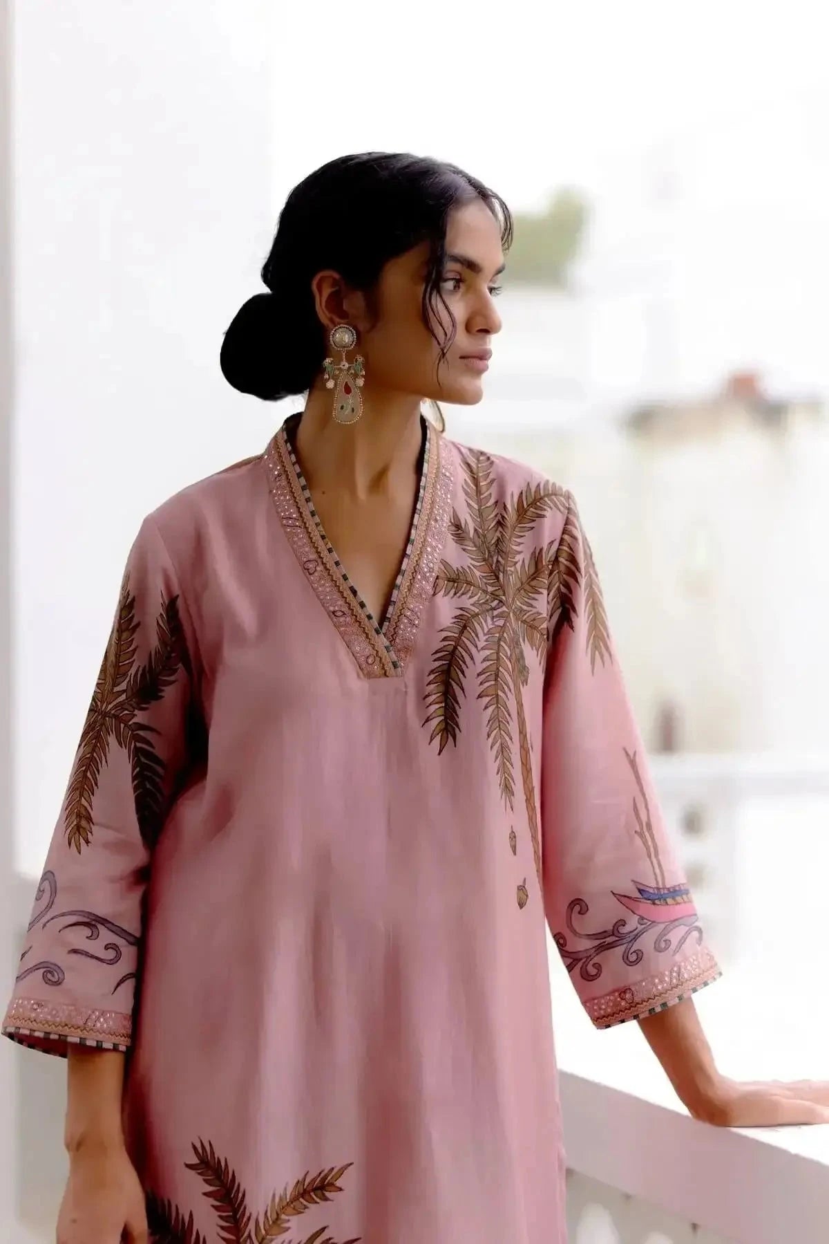 Hand Painted Rose Malabar Waves Kurta Set - Pallodstore