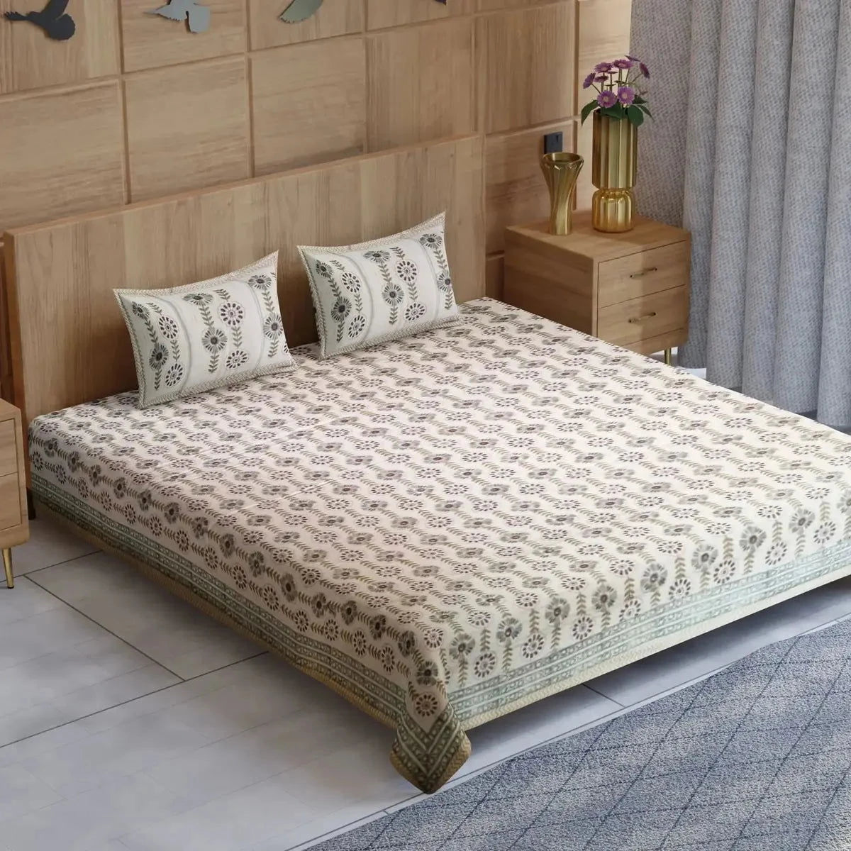 Handblock Printed Multicolor Double Bedsheet - Pallodstore