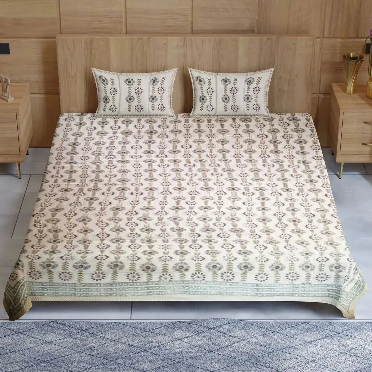 Handblock Printed Multicolor Double Bedsheet - Pallodstore