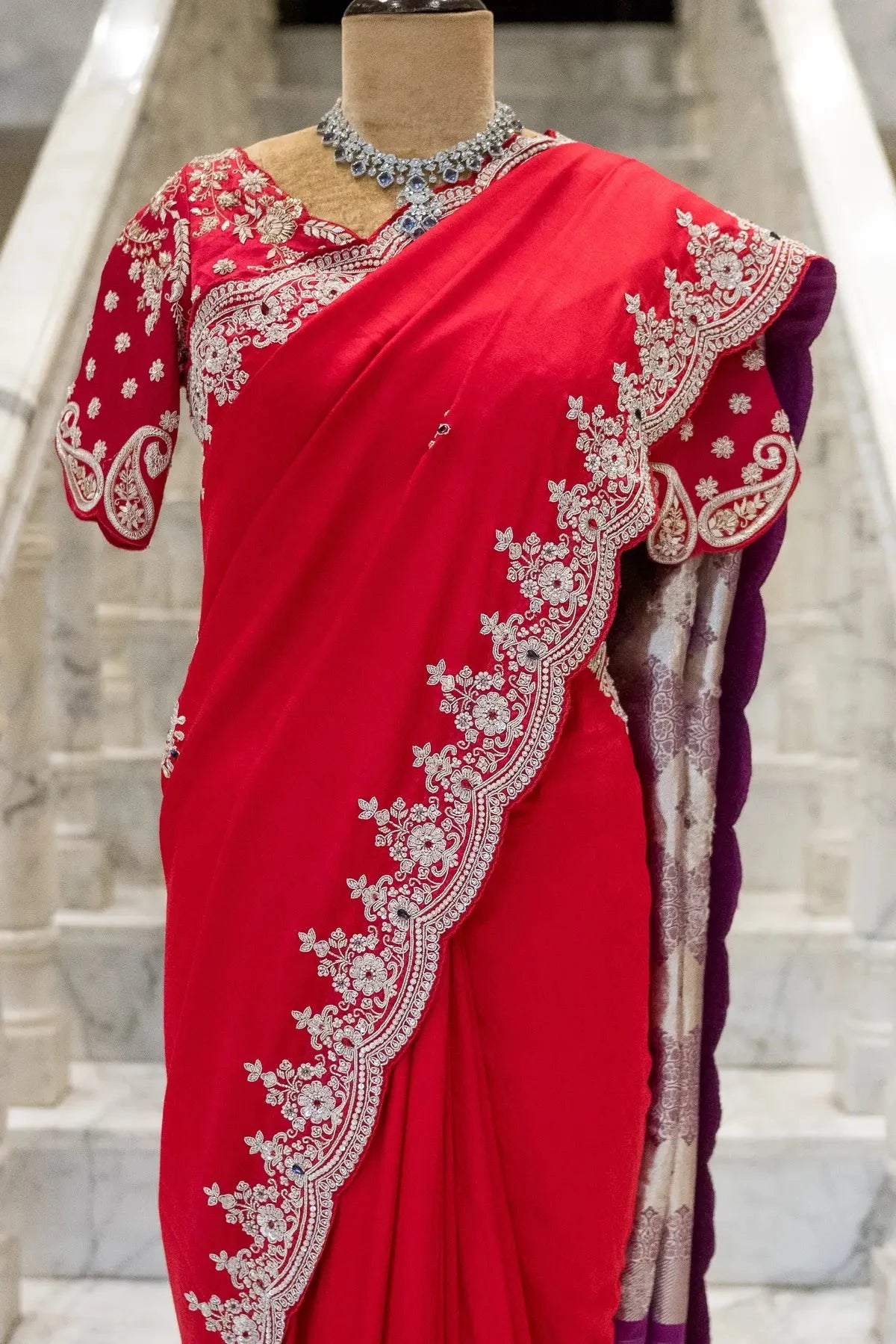 Handloom Tussar Georgette Red Saree - Pallodstore