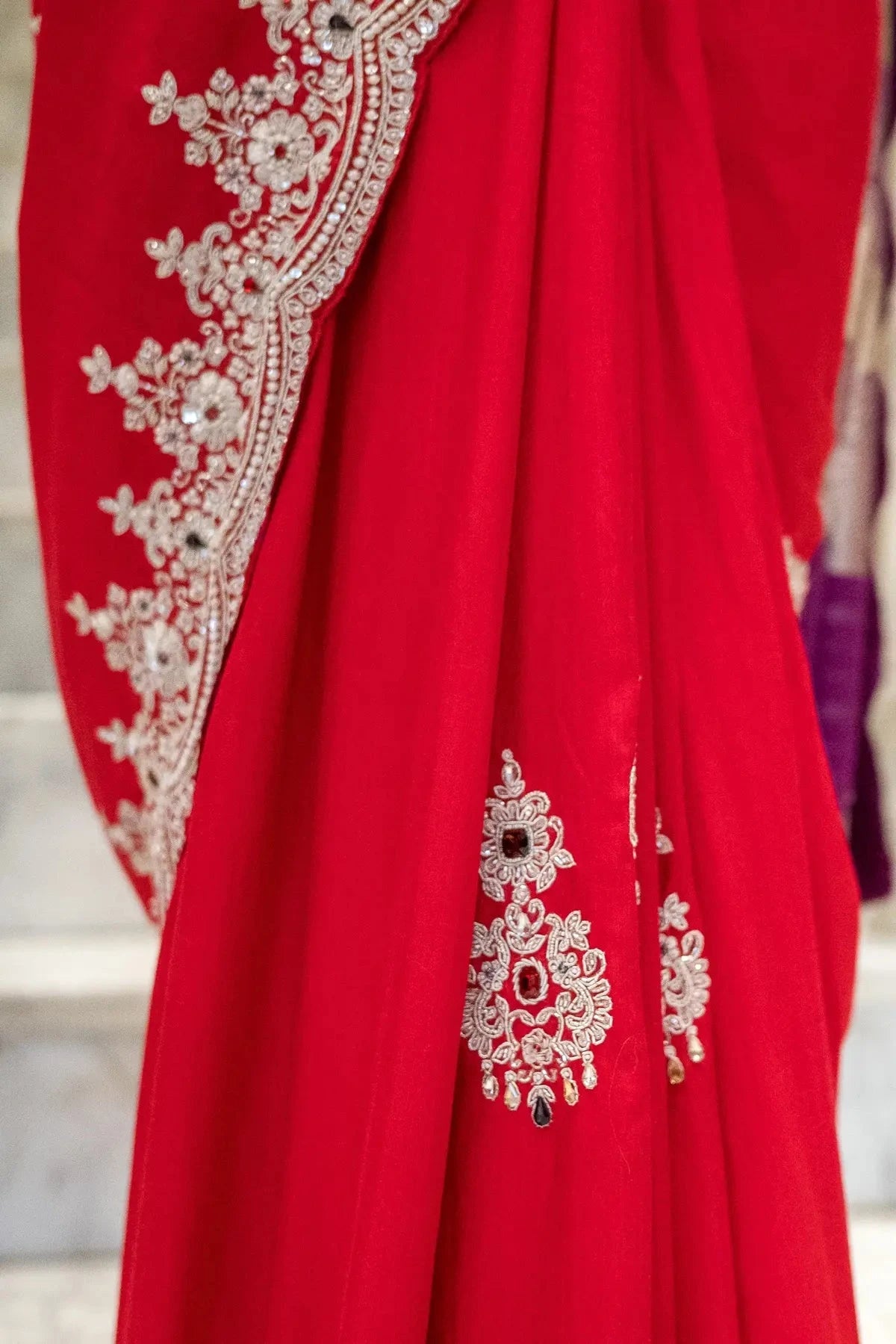 Handloom Tussar Georgette Red Saree - Pallodstore