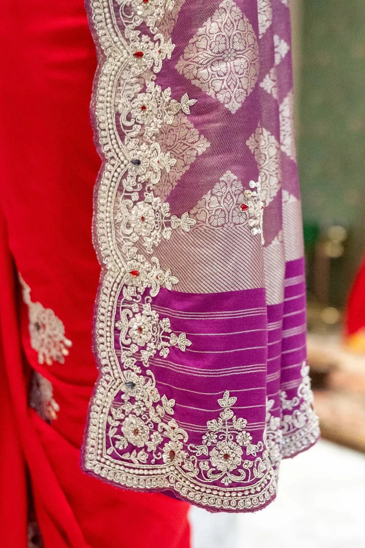 Handloom Tussar Georgette Red Saree - Pallodstore