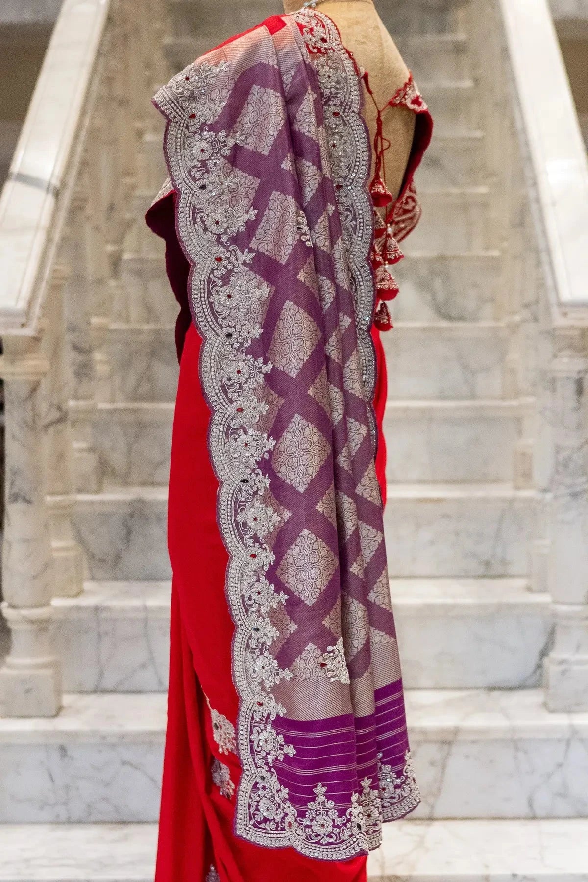 Handloom Tussar Georgette Red Saree - Pallodstore