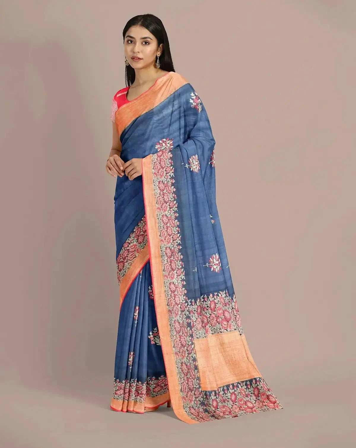 Handwoven Indgo Blue Tussar Georgette Saree - Pallodstore