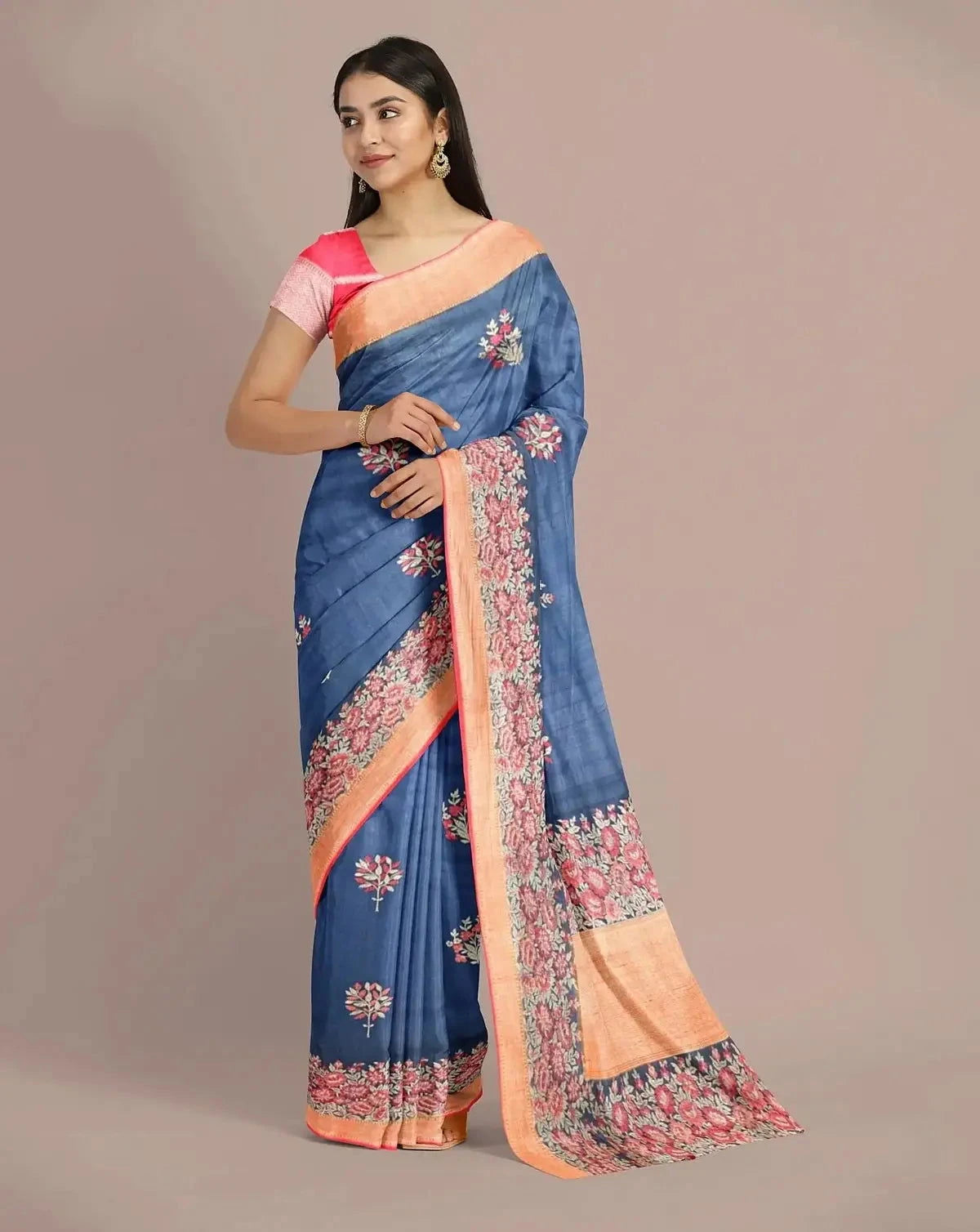 Handwoven Indgo Blue Tussar Georgette Saree - Pallodstore