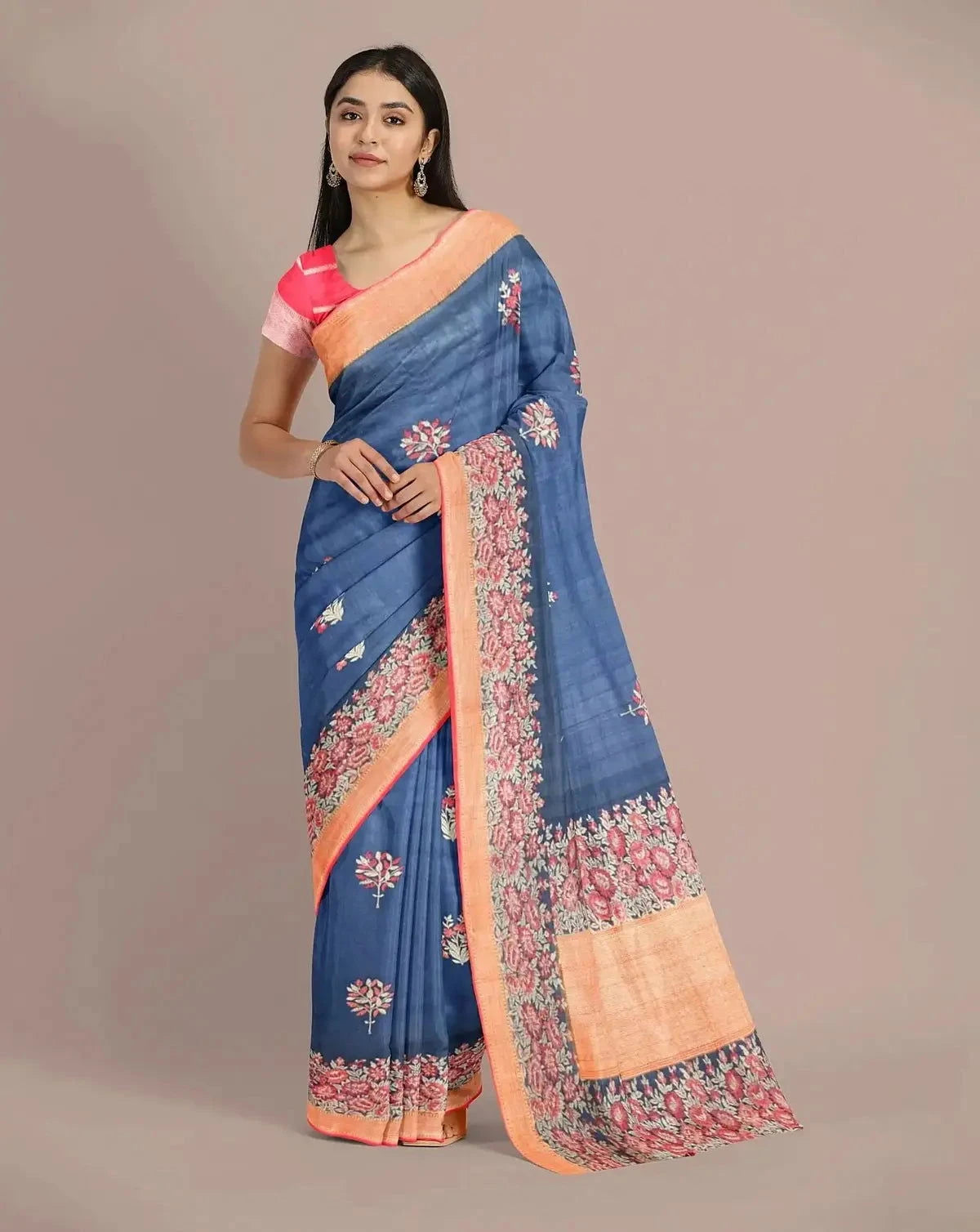 Handwoven Indgo Blue Tussar Georgette Saree - Pallodstore