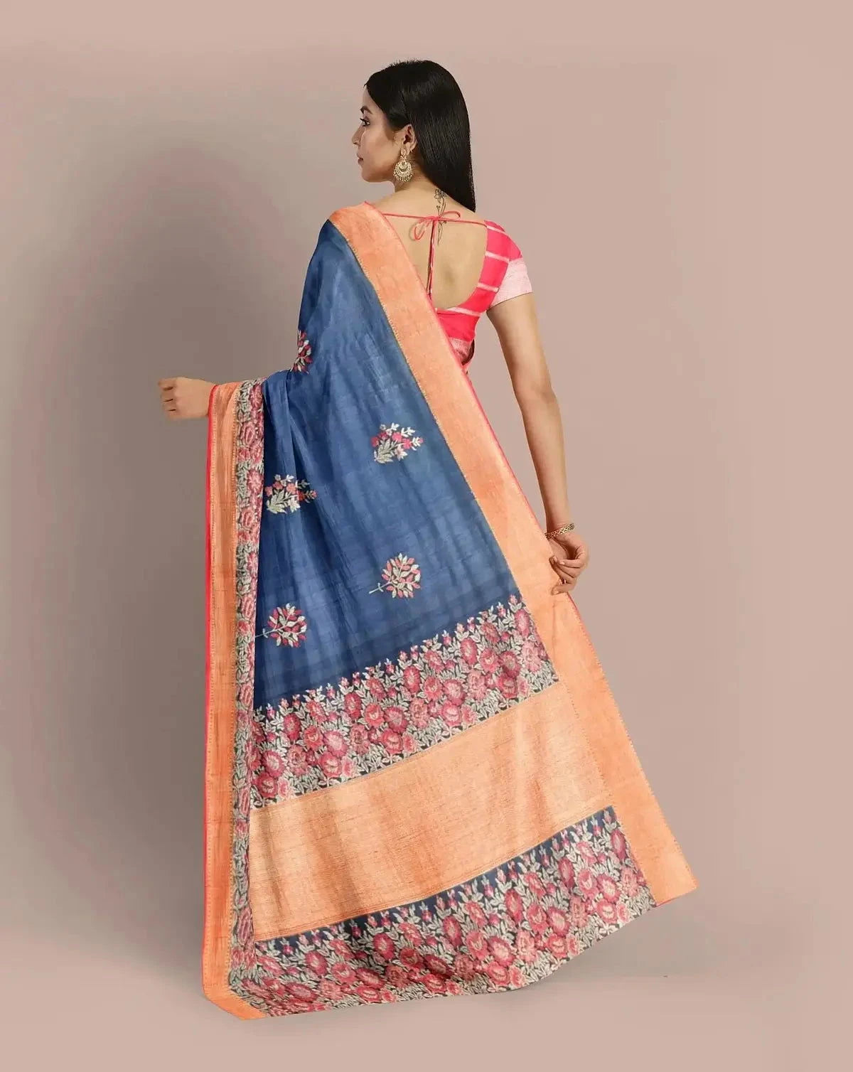 Handwoven Indgo Blue Tussar Georgette Saree - Pallodstore
