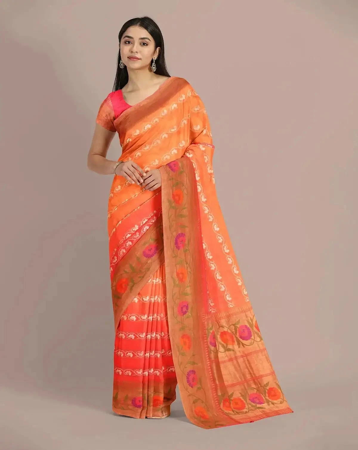 Handwoven Orange Tussar Georgette Saree - Pallodstore