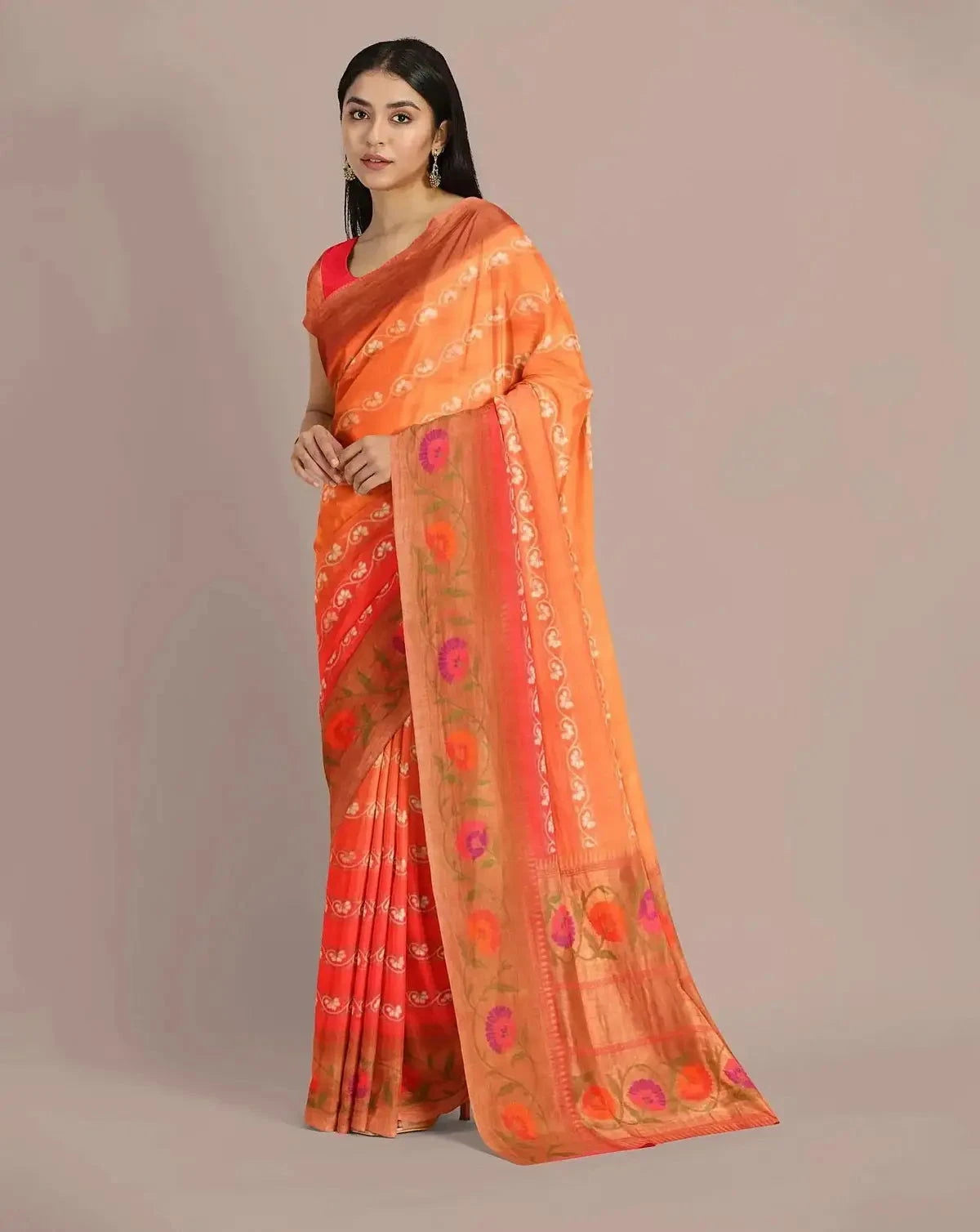 Handwoven Orange Tussar Georgette Saree - Pallodstore