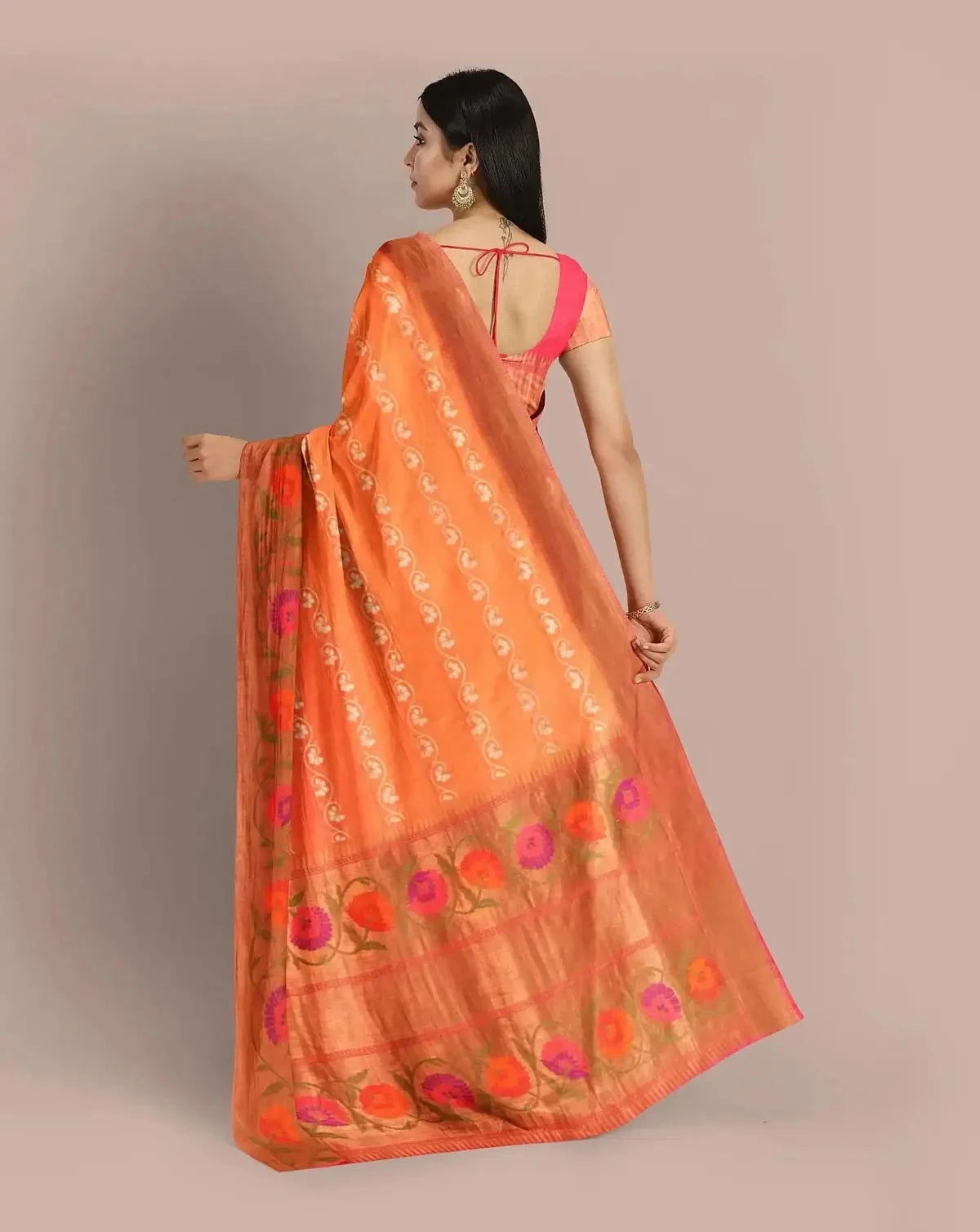 Handwoven Orange Tussar Georgette Saree - Pallodstore