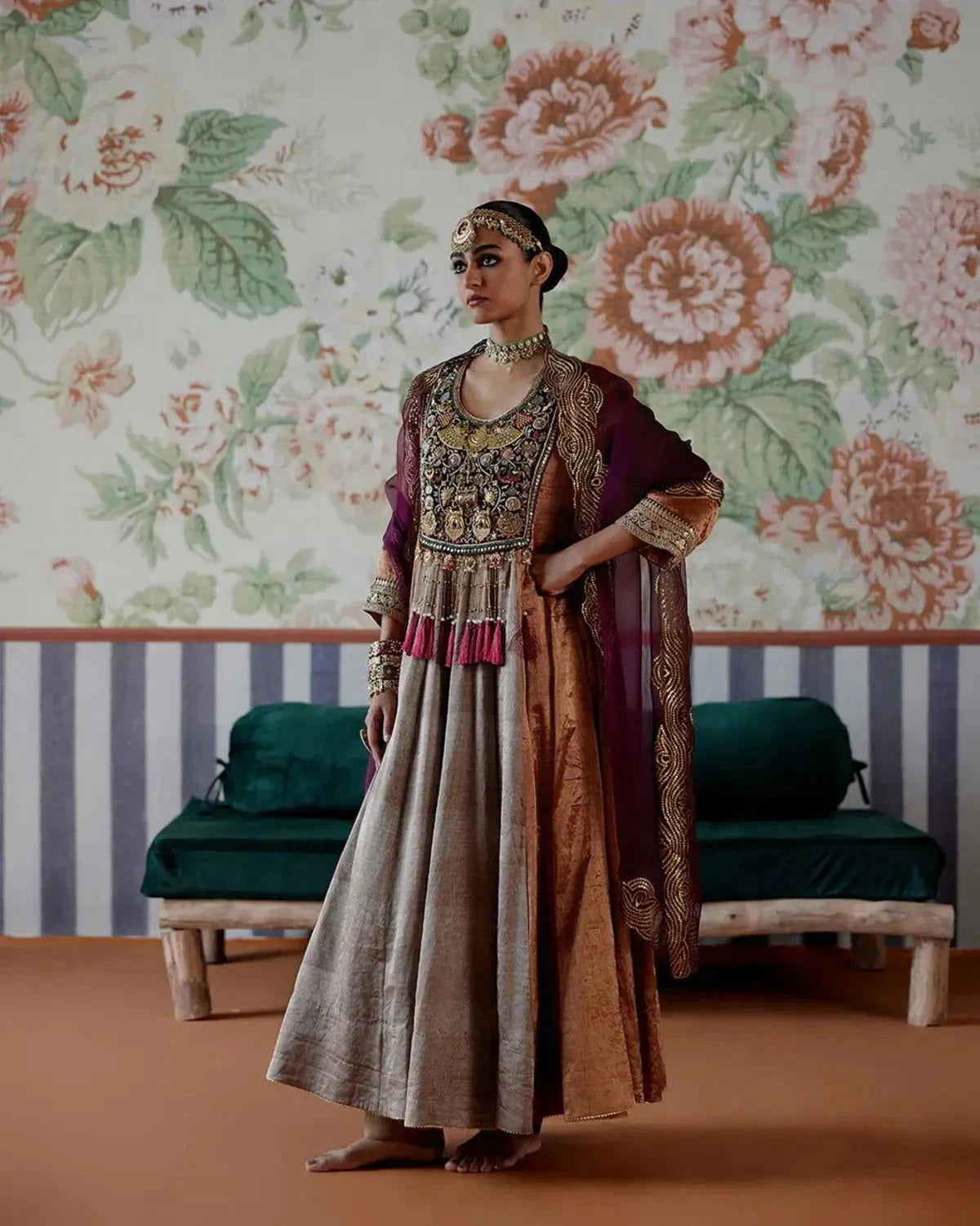 Handwoven Tissue Banarasi Anarkali Kurta Set - Pallodstore