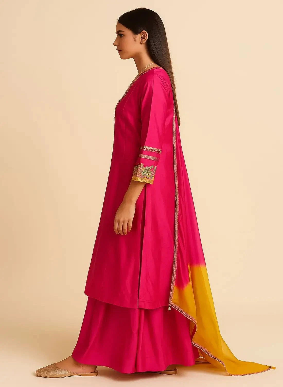 Hot Pink Anarkali with Sharara Pant Suit - Pallodstore
