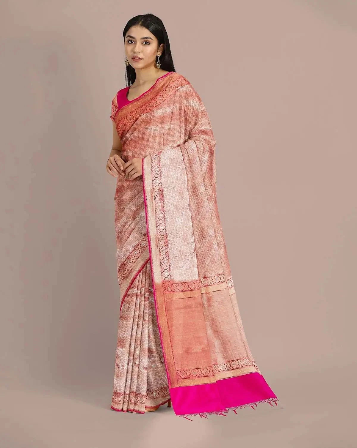 Hot Pink Banarasi Lurex Saree - Pallodstore