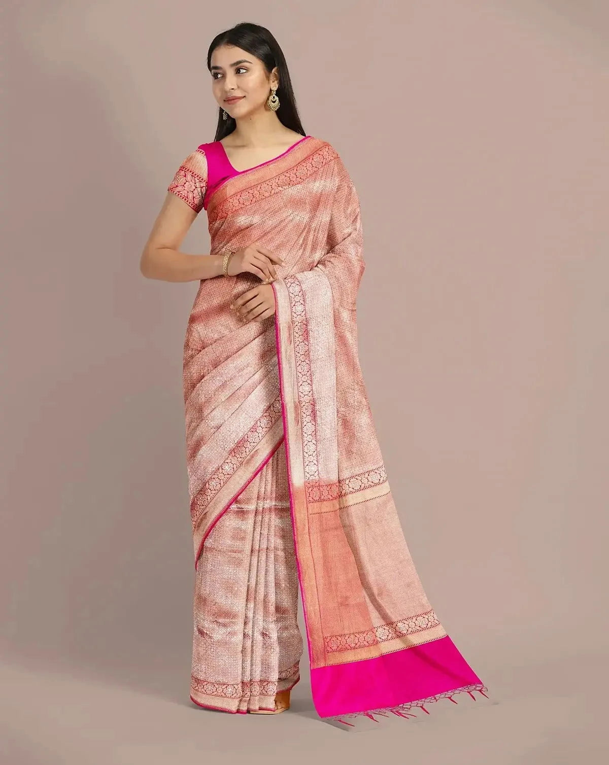 Hot Pink Banarasi Lurex Saree - Pallodstore