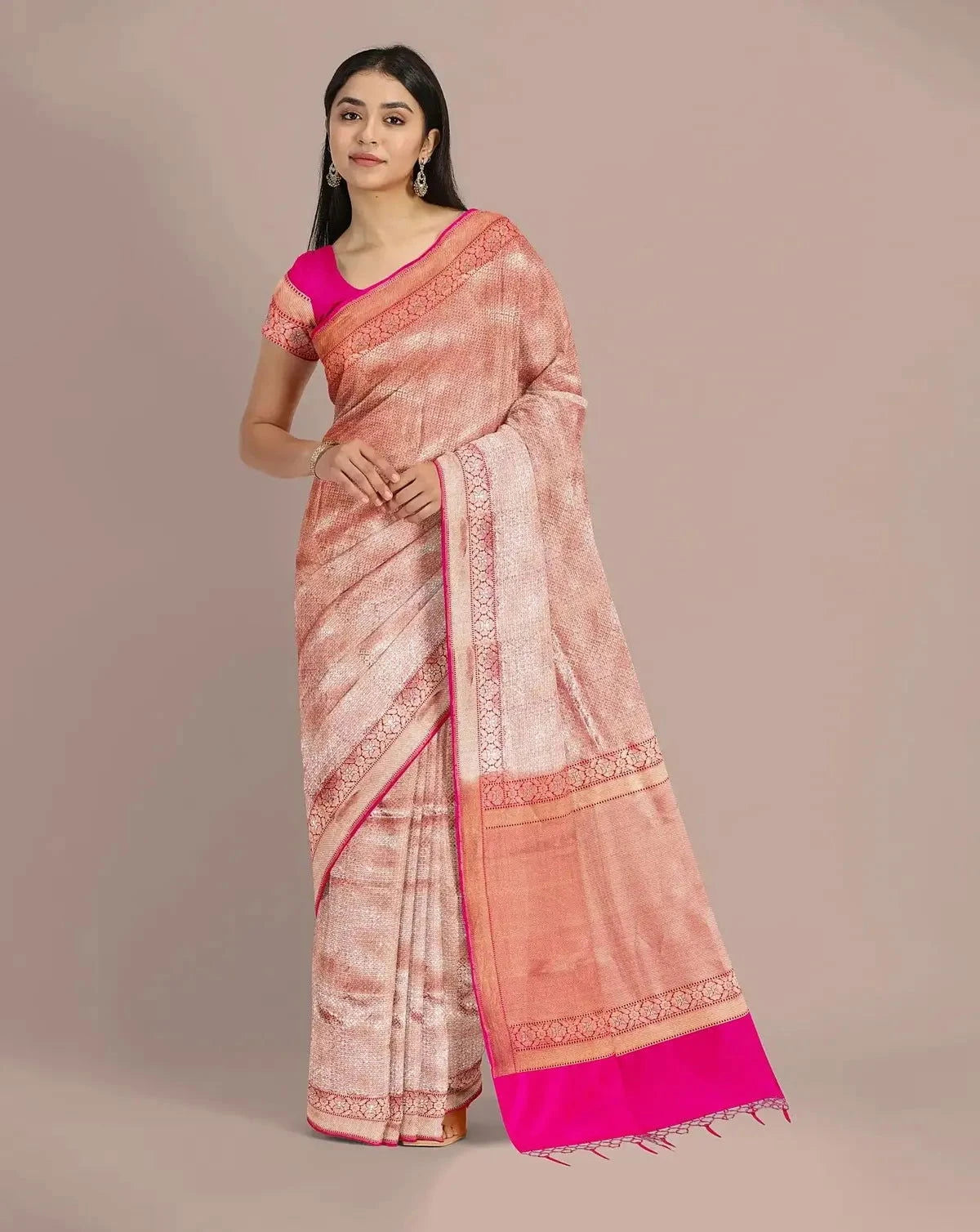 Hot Pink Banarasi Lurex Saree - Pallodstore