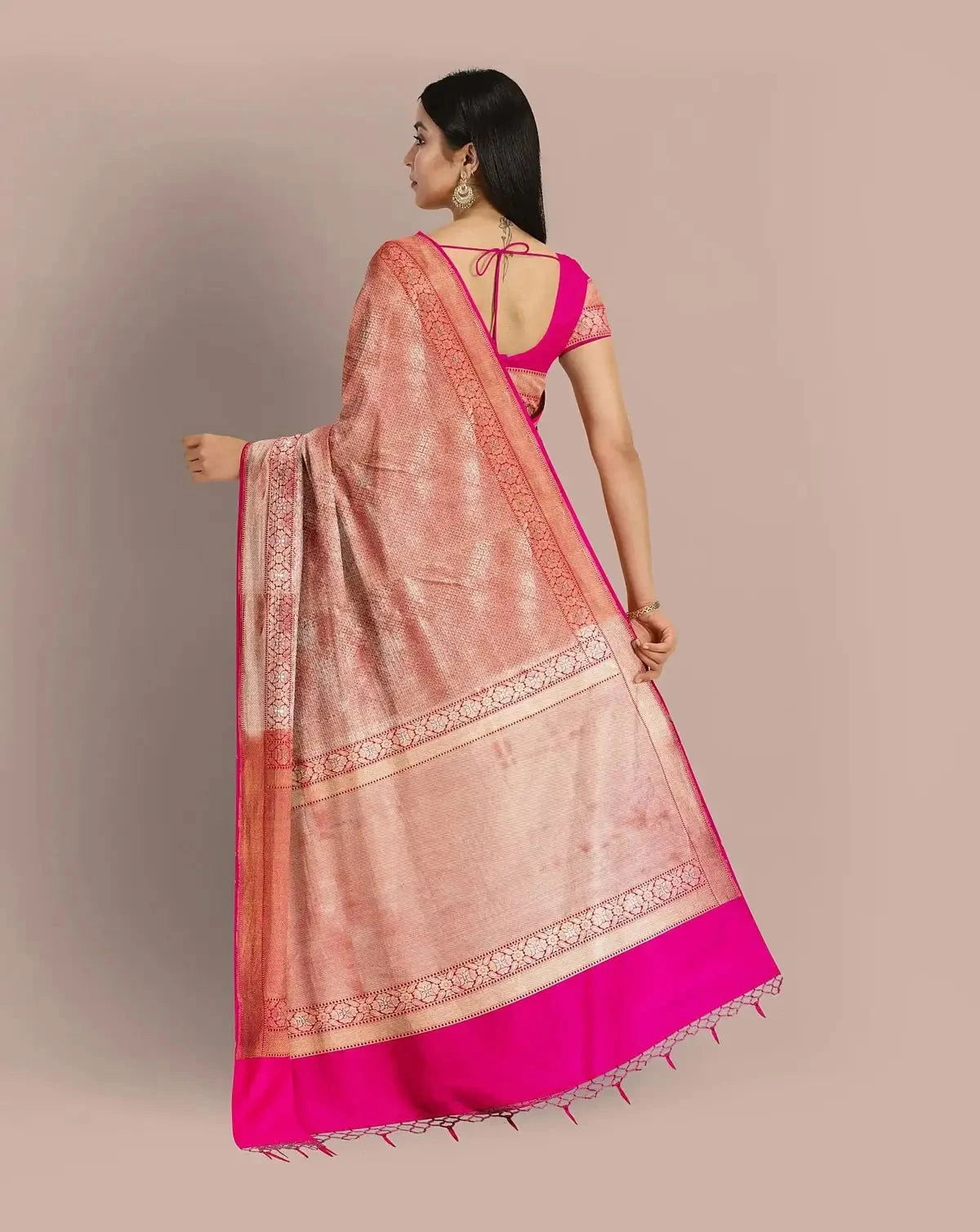 Hot Pink Banarasi Lurex Saree - Pallodstore