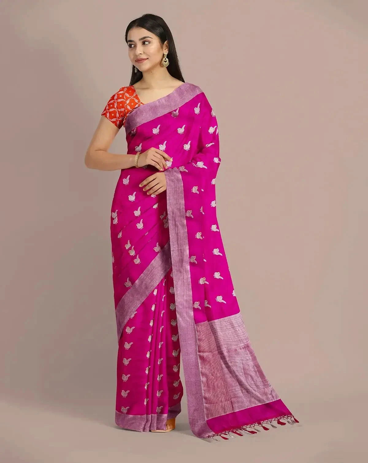 Hot Pink Banarasi Silk Saree - Pallodstore