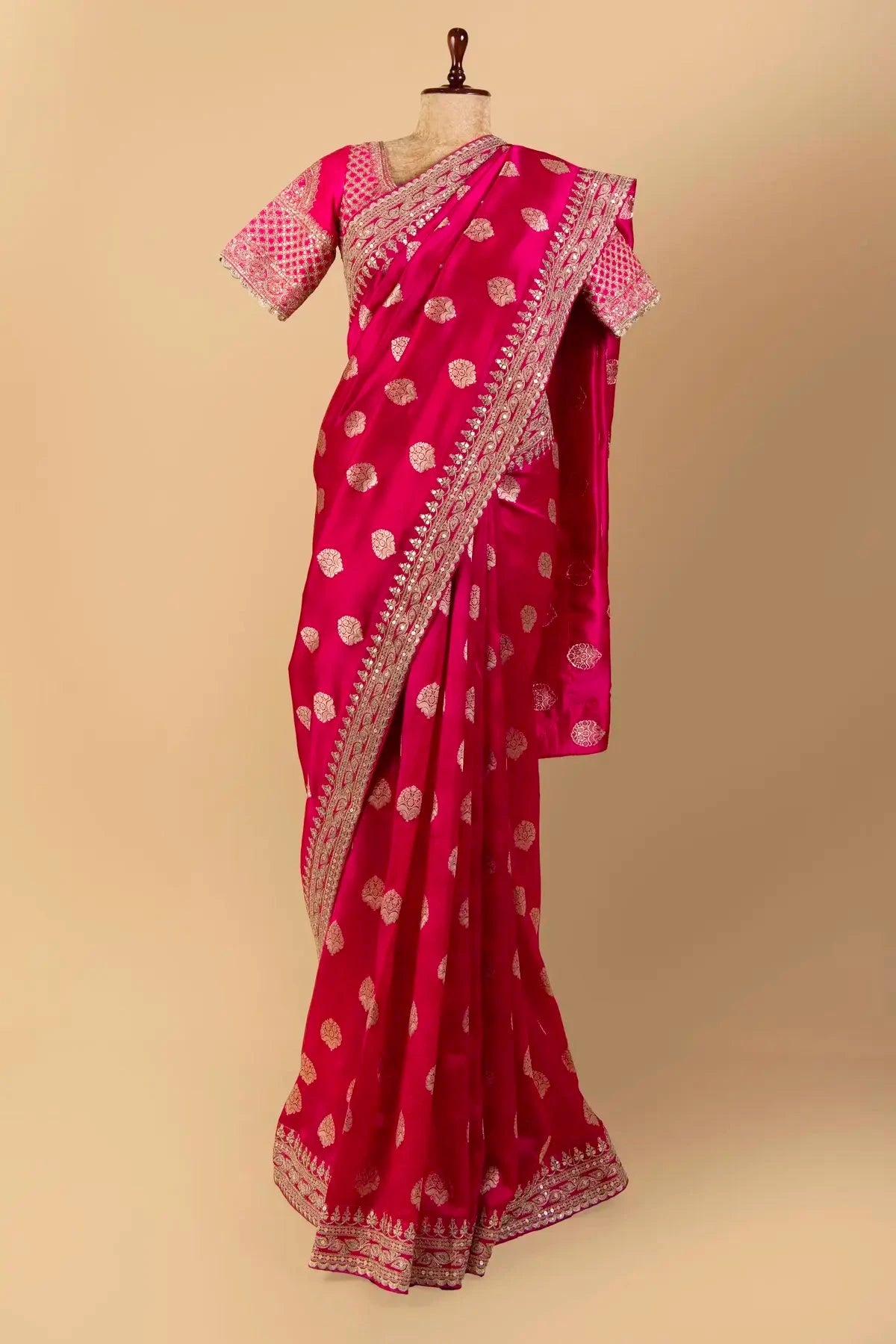 Hot Pink Dupion silk Saree - Pallodstore