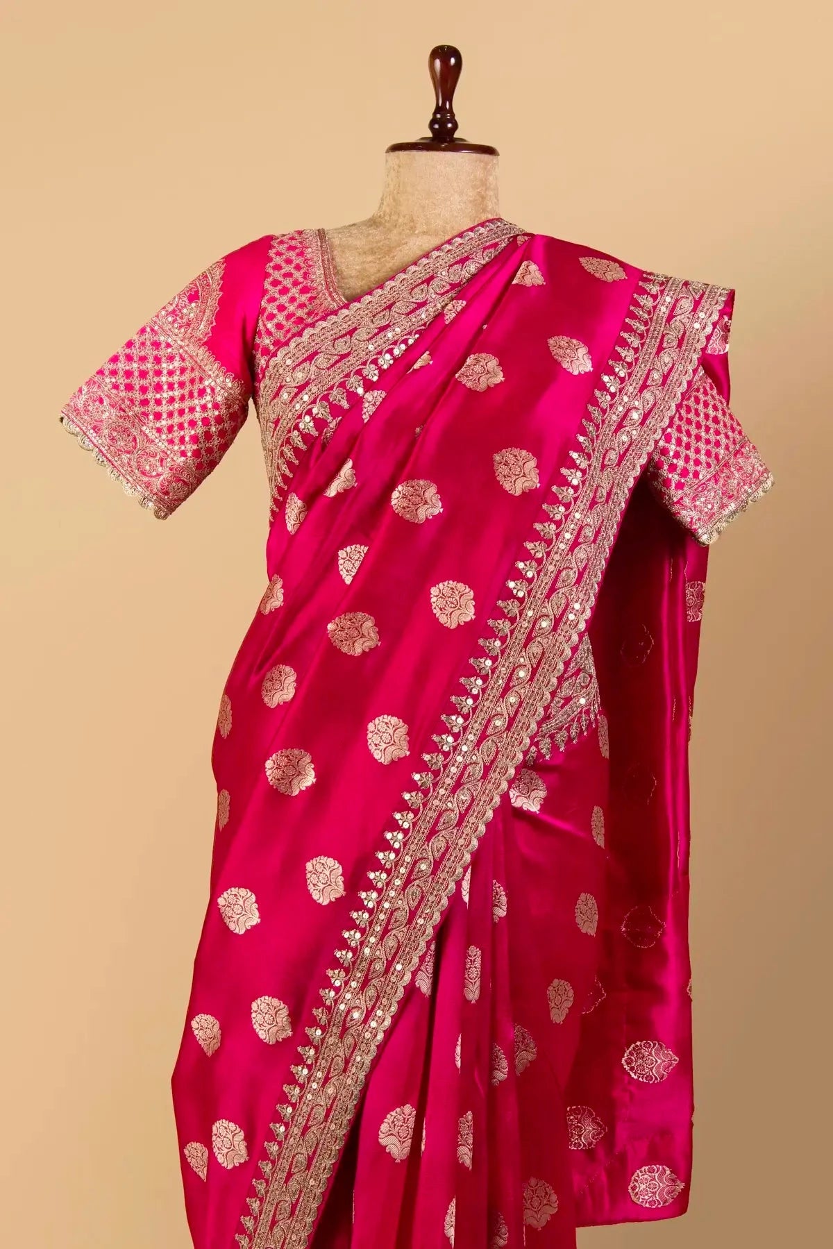 Hot Pink Dupion silk Saree - Pallodstore