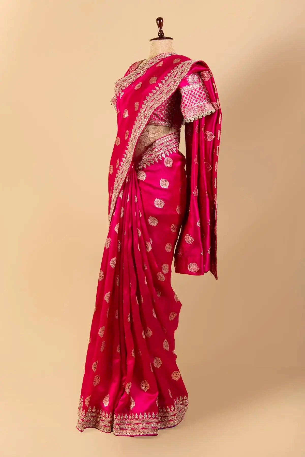 Hot Pink Dupion silk Saree - Pallodstore