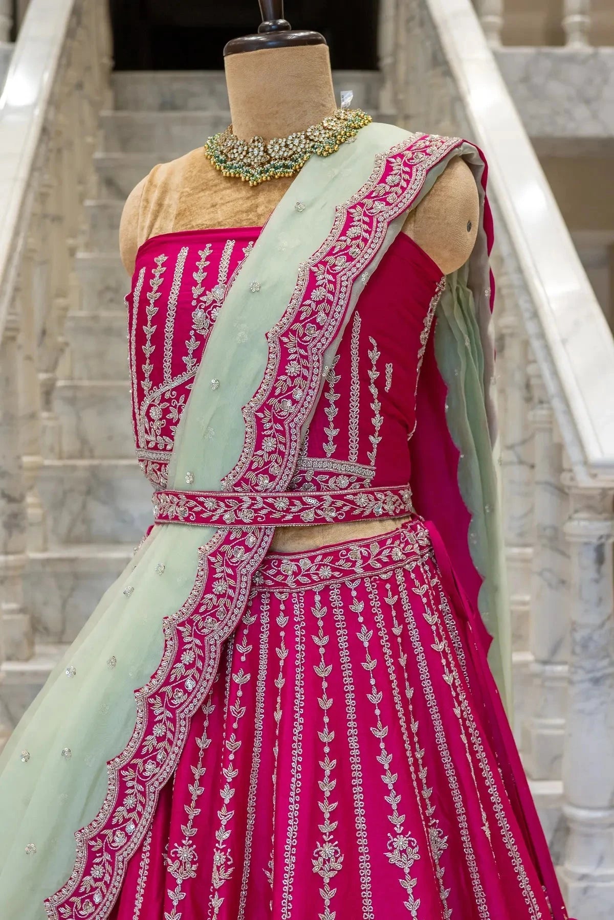 Hot Pink Lehenga With Contrast Dupatta - Pallodstore