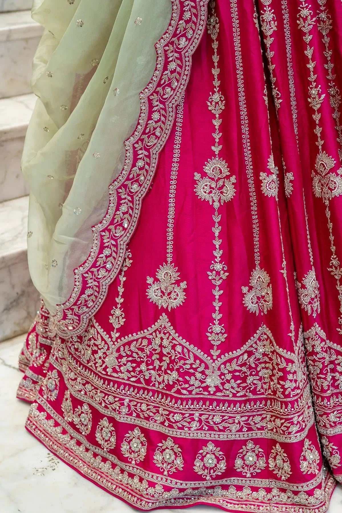 Hot Pink Lehenga With Contrast Dupatta - Pallodstore