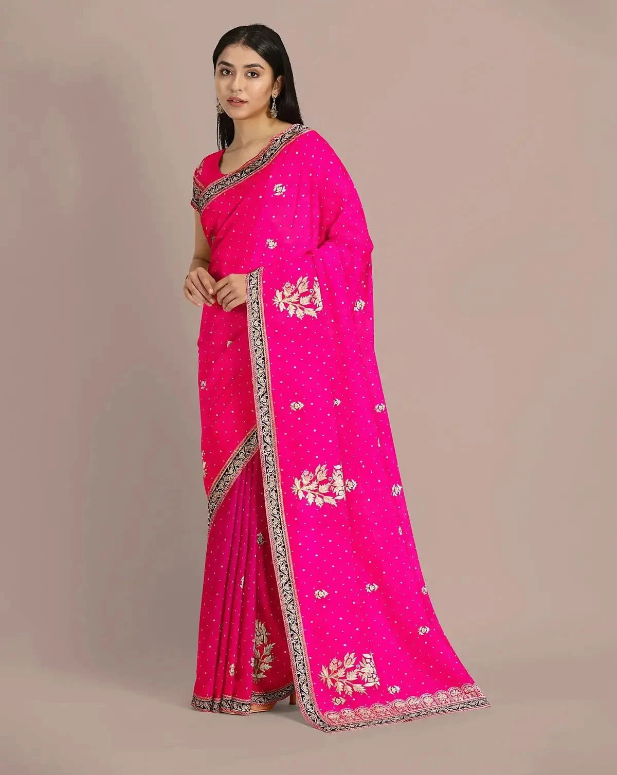 Hot Pink Organza Saree - Pallodstore