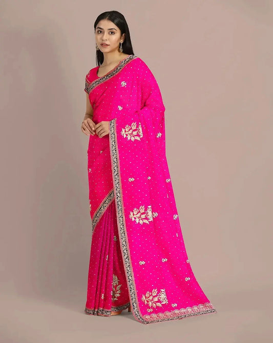 Hot Pink Organza Saree - Pallodstore