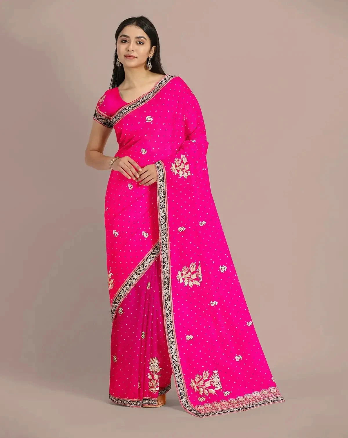 Hot Pink Organza Saree - Pallodstore