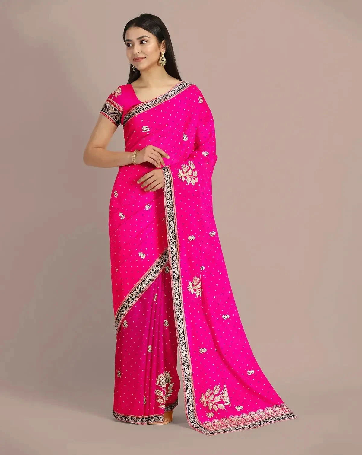 Hot Pink Organza Saree - Pallodstore