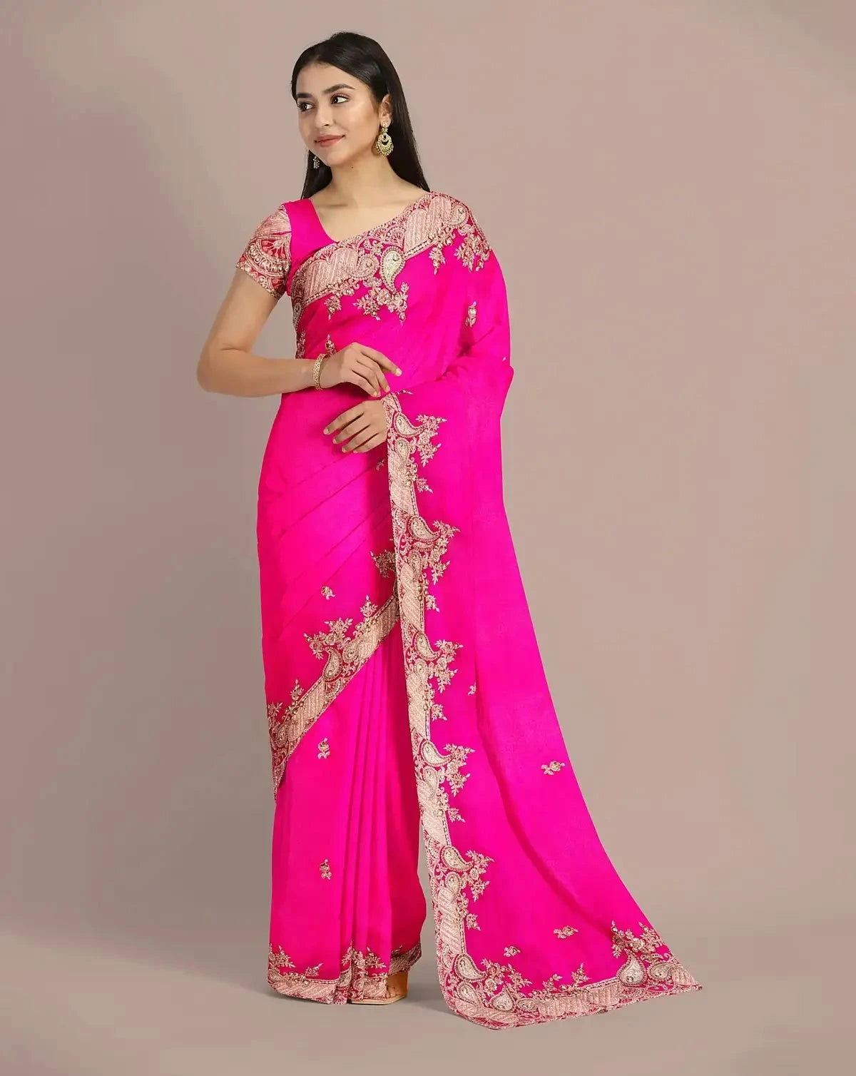 Hot Pink Organza Saree - Pallodstore