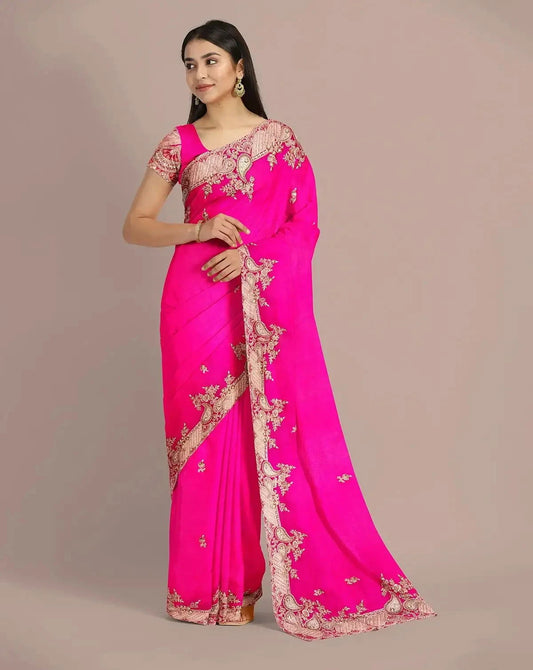 Hot Pink Organza Saree - Pallodstore
