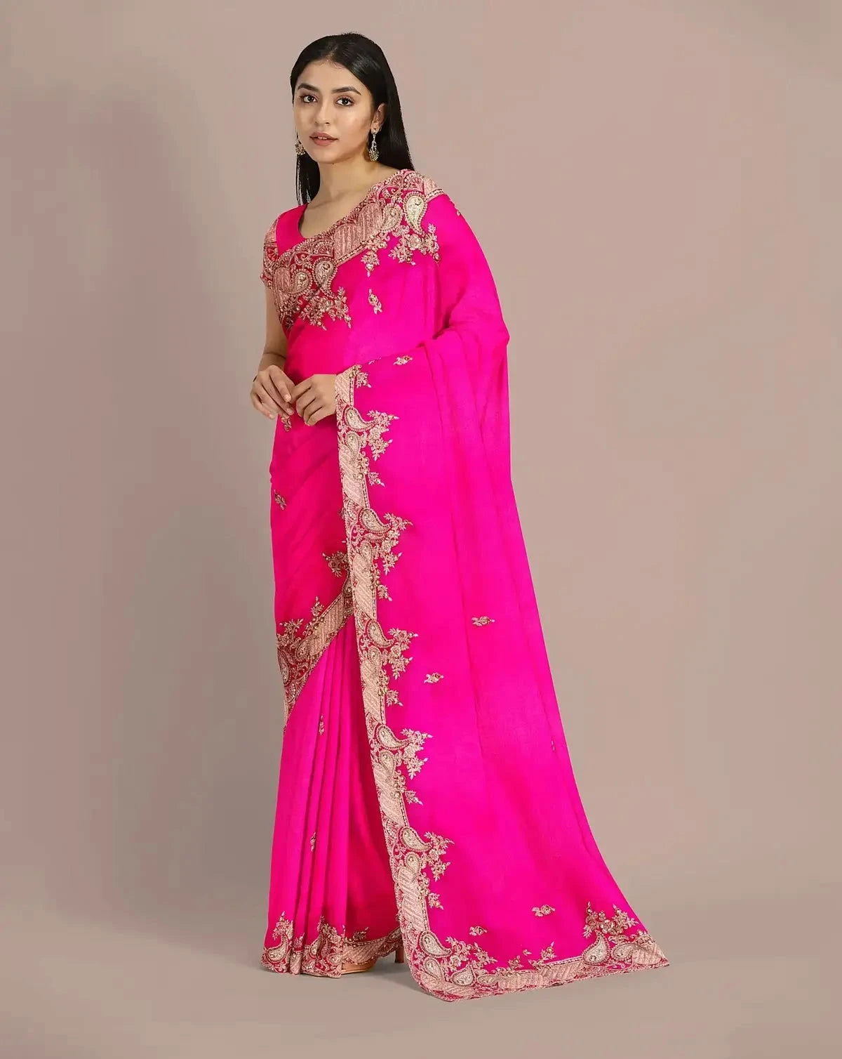 Hot Pink Organza Saree - Pallodstore
