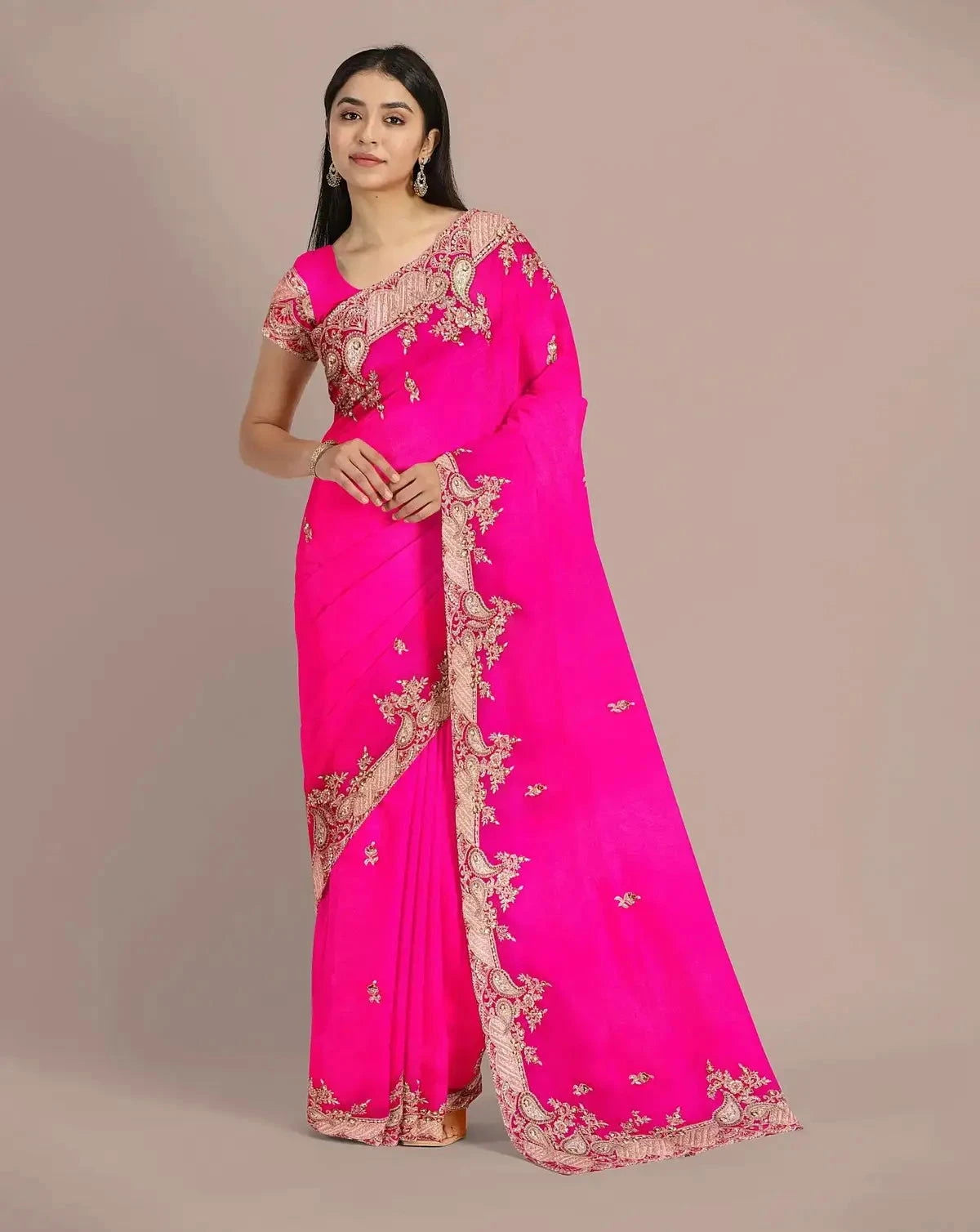 Hot Pink Organza Saree - Pallodstore