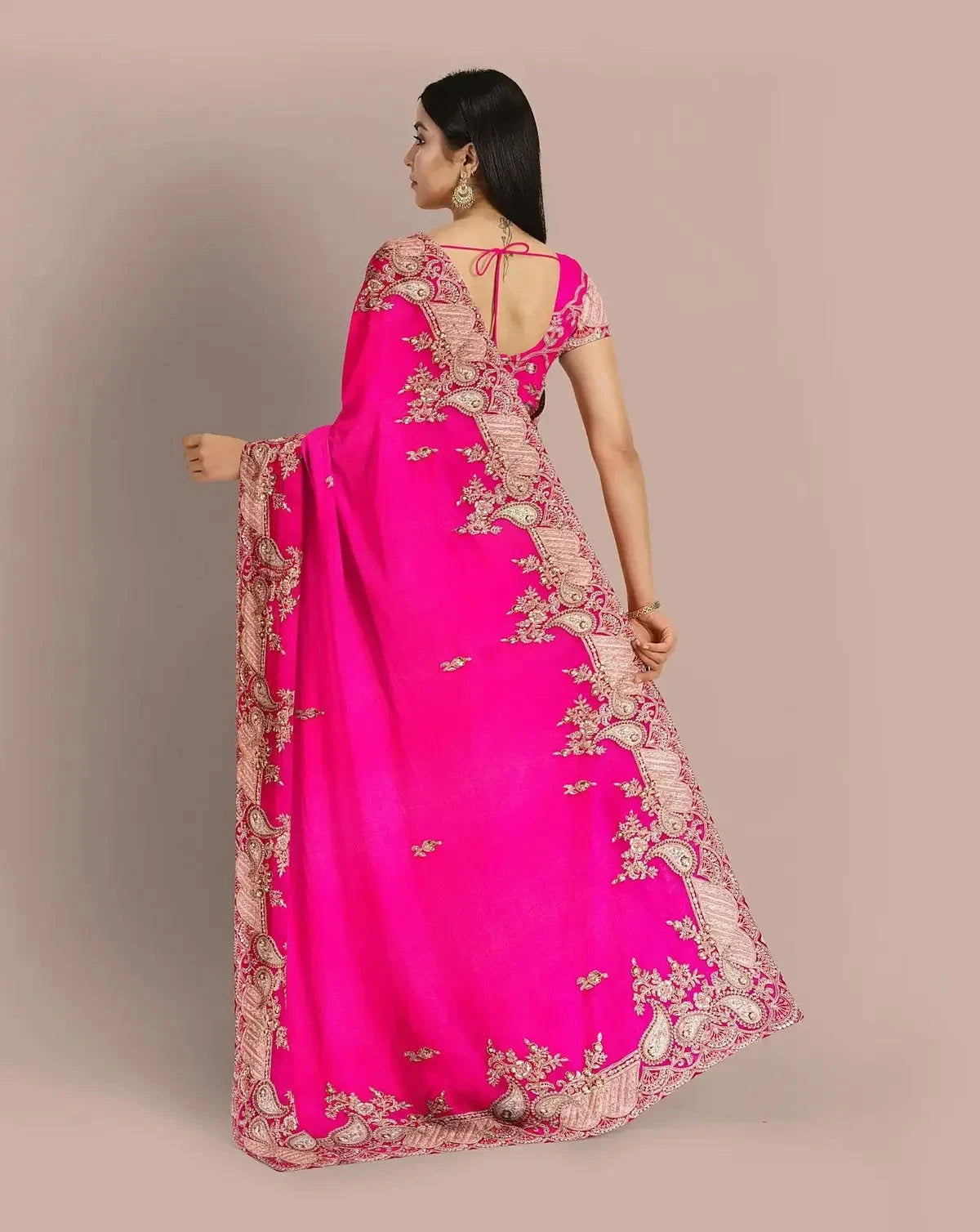 Hot Pink Organza Saree - Pallodstore