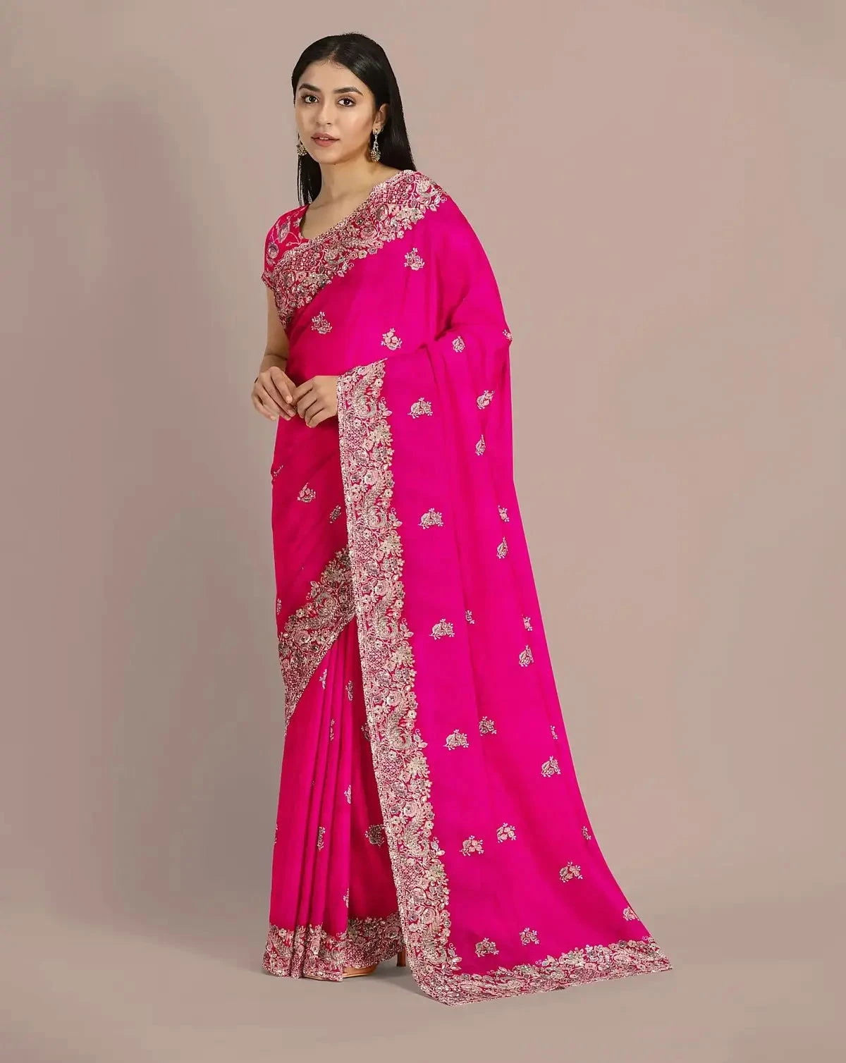 Hot Pink Organza Saree - Pallodstore