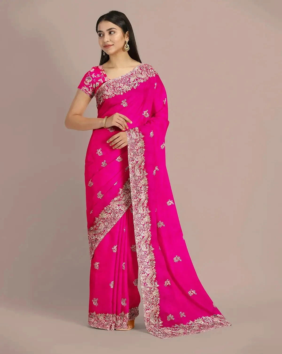 Hot Pink Organza Saree - Pallodstore