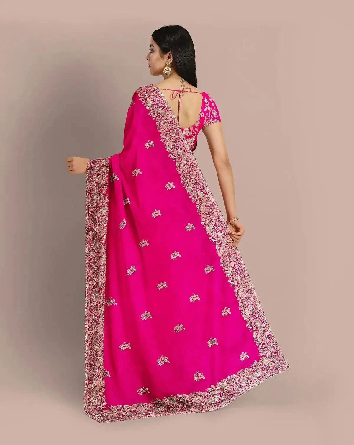 Hot Pink Organza Saree - Pallodstore