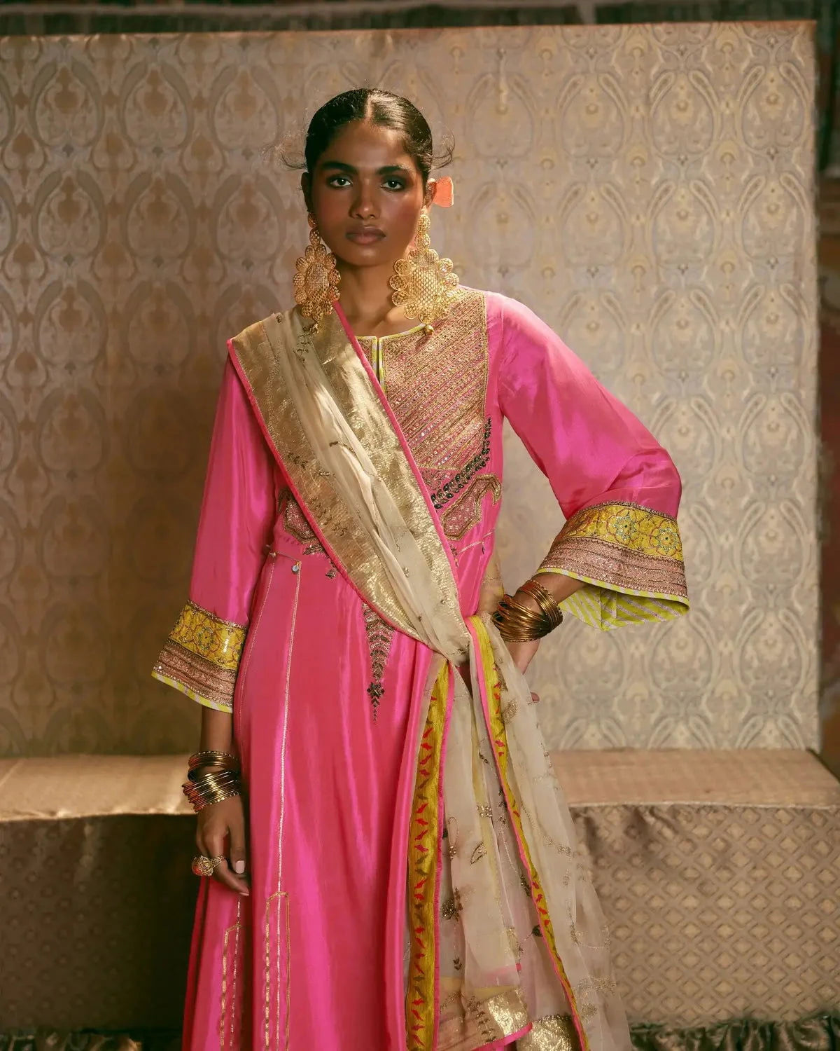 Hot Pink Side Kali Kurta Set - Pallodstore