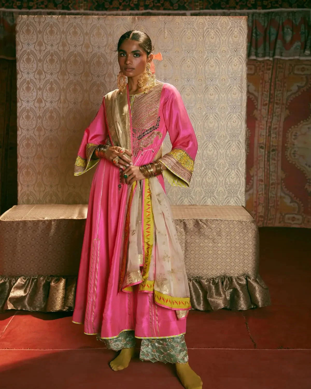 Hot Pink Side Kali Kurta Set - Pallodstore