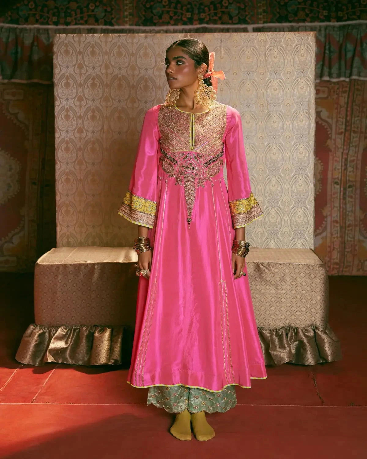 Hot Pink Side Kali Kurta Set - Pallodstore
