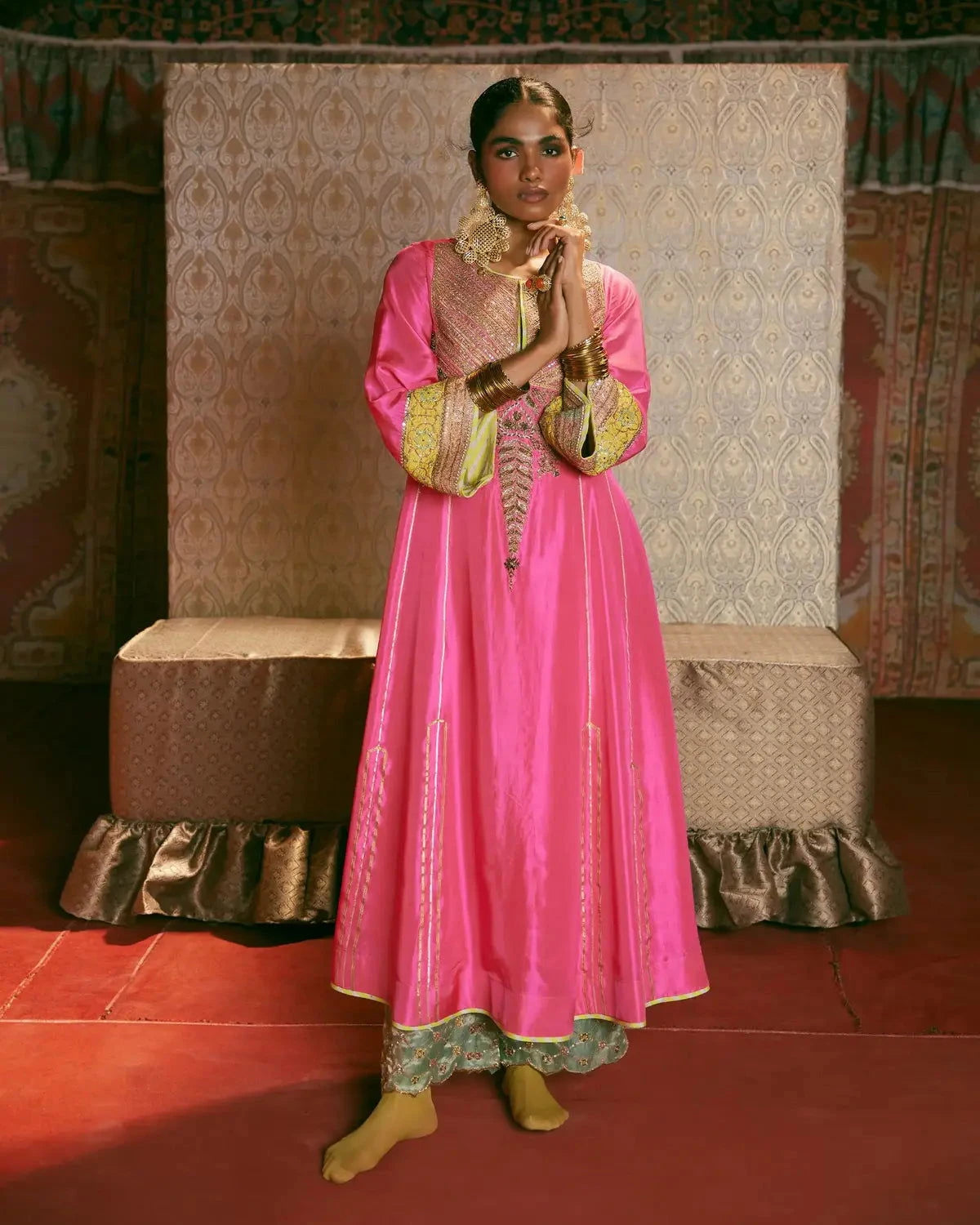 Hot Pink Side Kali Kurta Set - Pallodstore