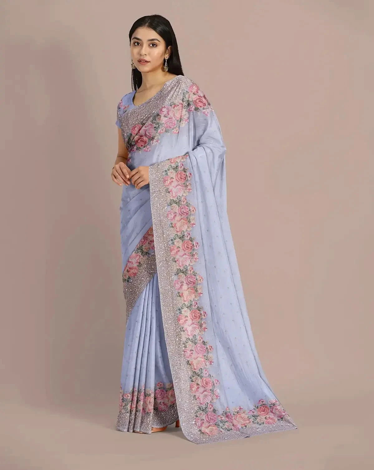 Ice Blue Organza Saree - Pallodstore