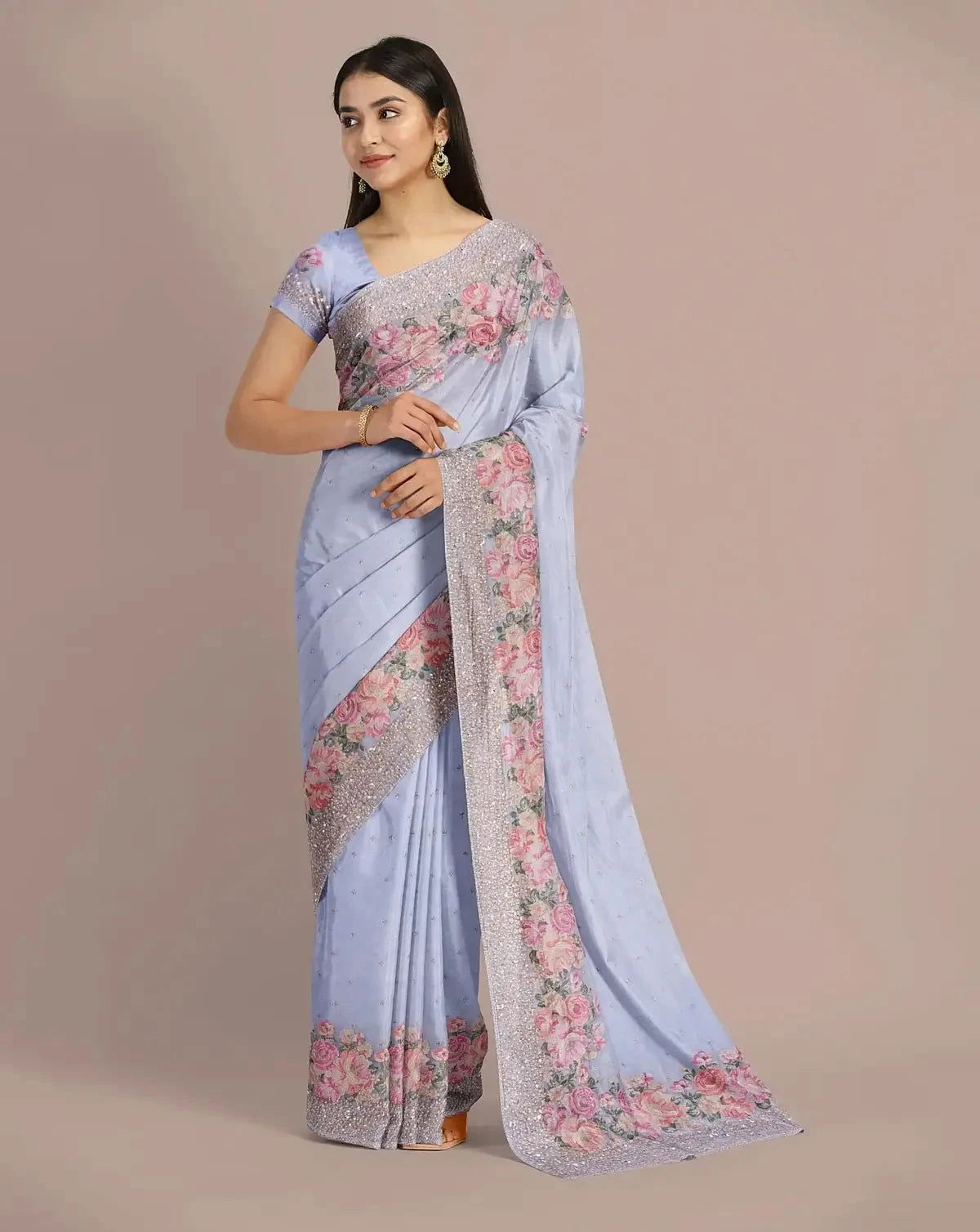 Ice Blue Organza Saree - Pallodstore