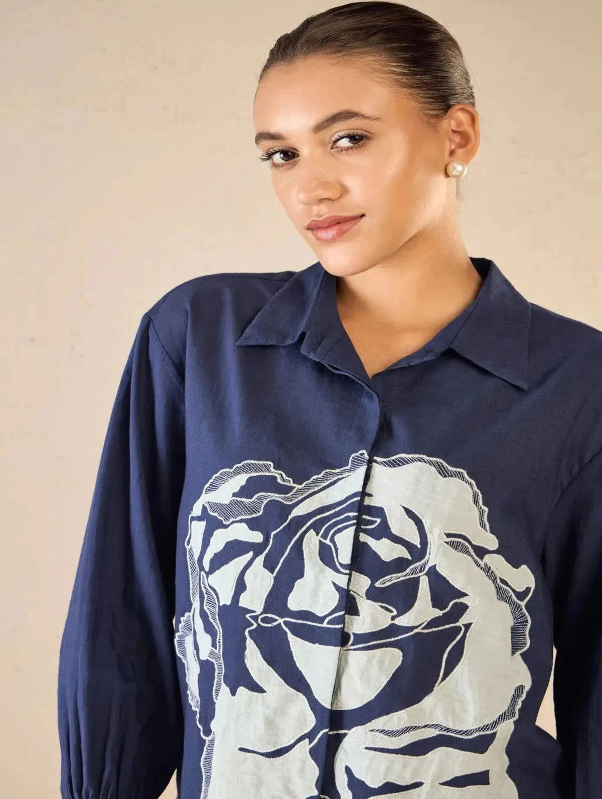 Indigo Oversize Cotton Shirt CO-Ord Set - Pallodstore