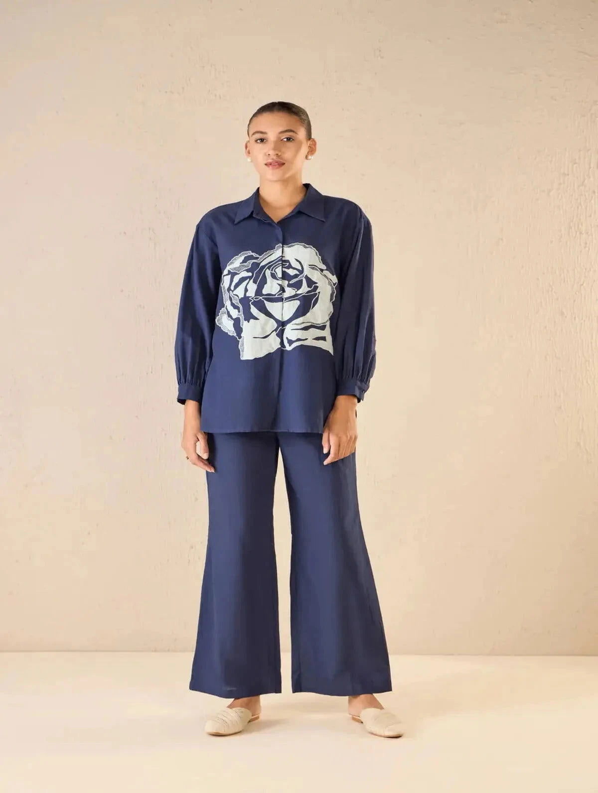 Indigo Oversize Cotton Shirt CO-Ord Set - Pallodstore