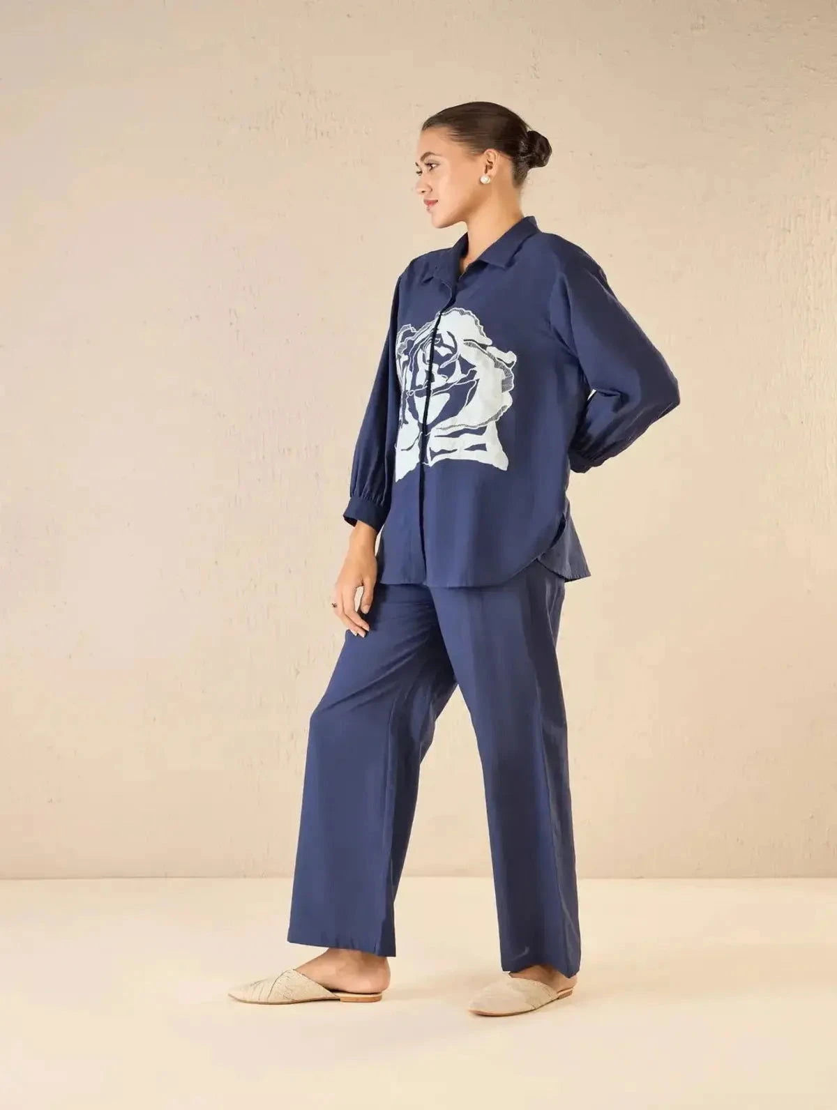 Indigo Oversize Cotton Shirt CO-Ord Set - Pallodstore